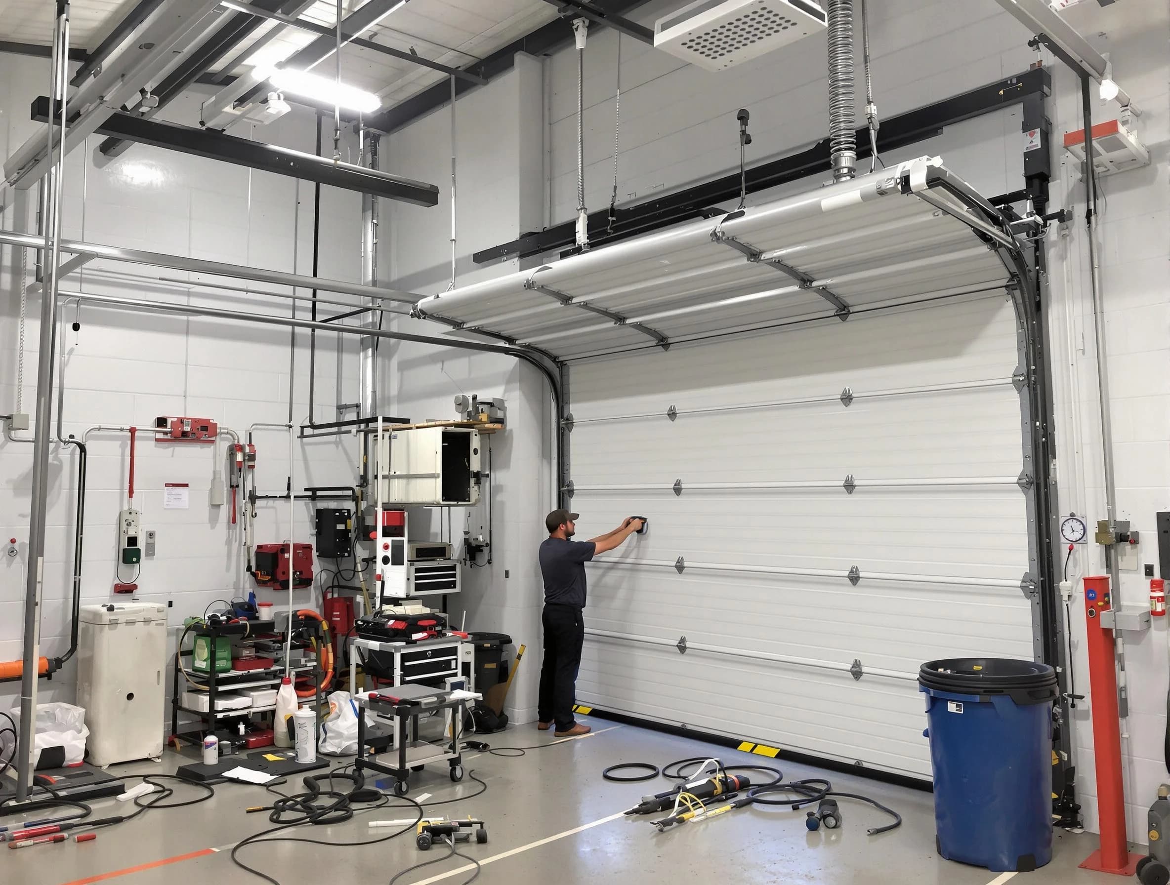 Highland Park Garage Door Repair certified technician performing commercial door repair at a Highland Park business facility