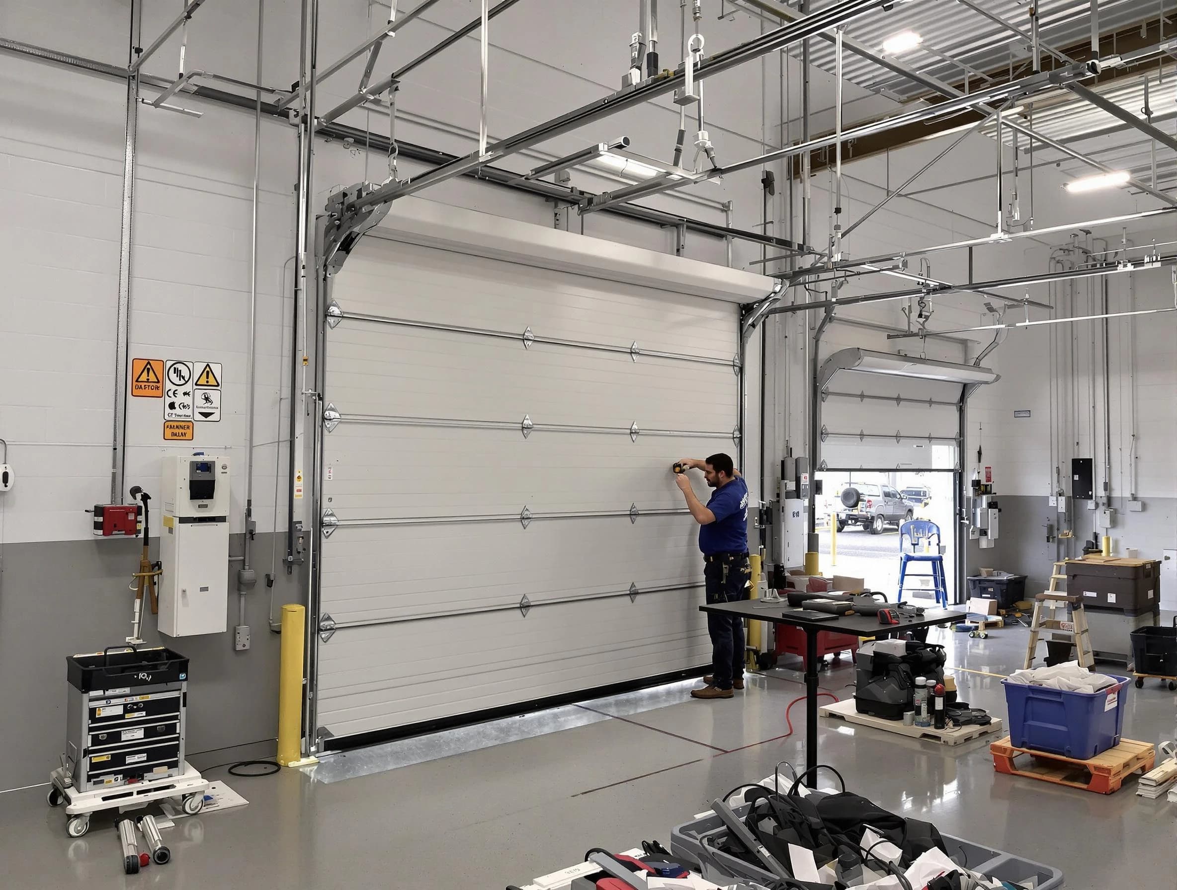 Commercial garage door repair being performed by Highland Park Garage Door Repair expert in Highland Park