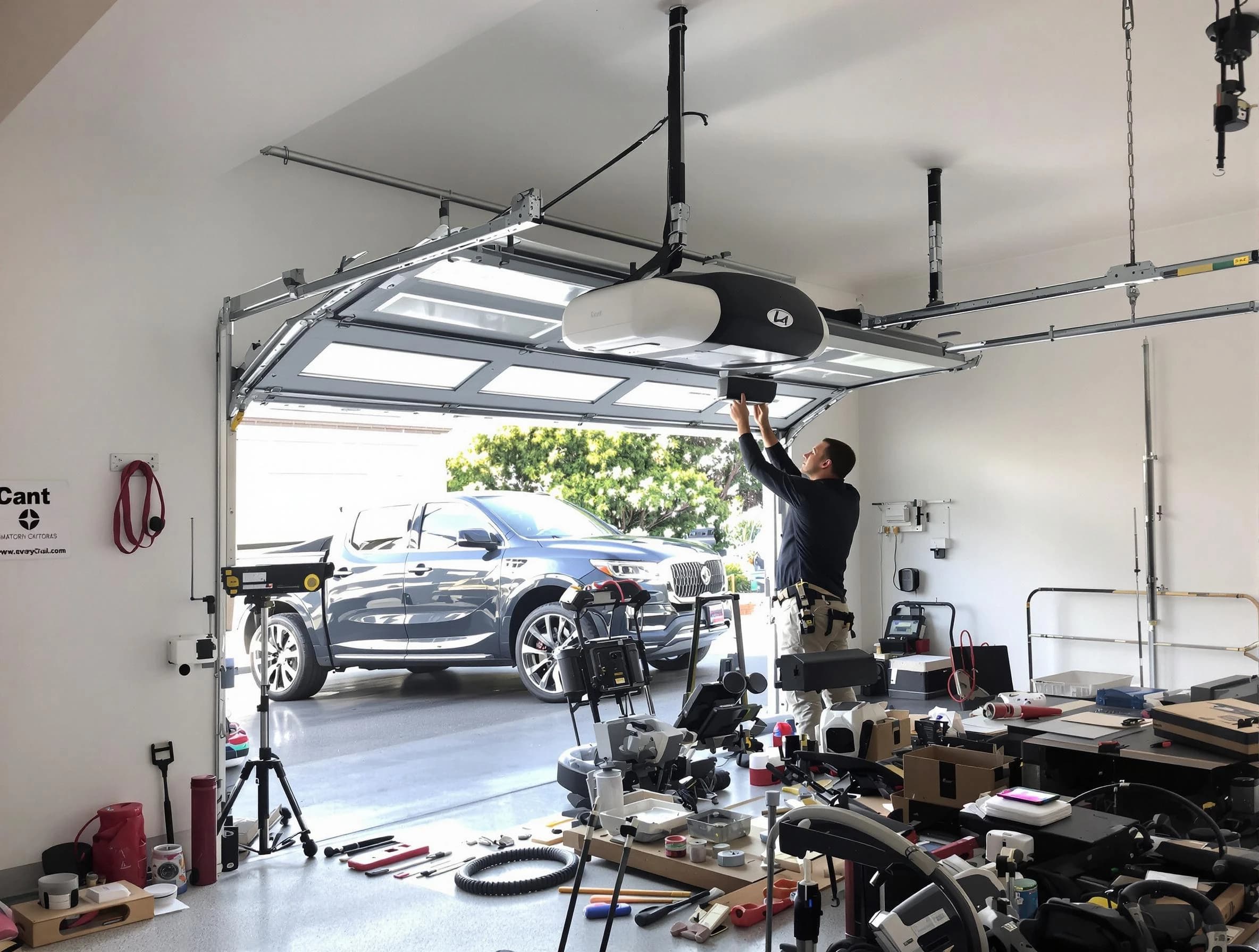 Highland Park Garage Door Repair specialist installing smart garage door opener system in Highland Park home