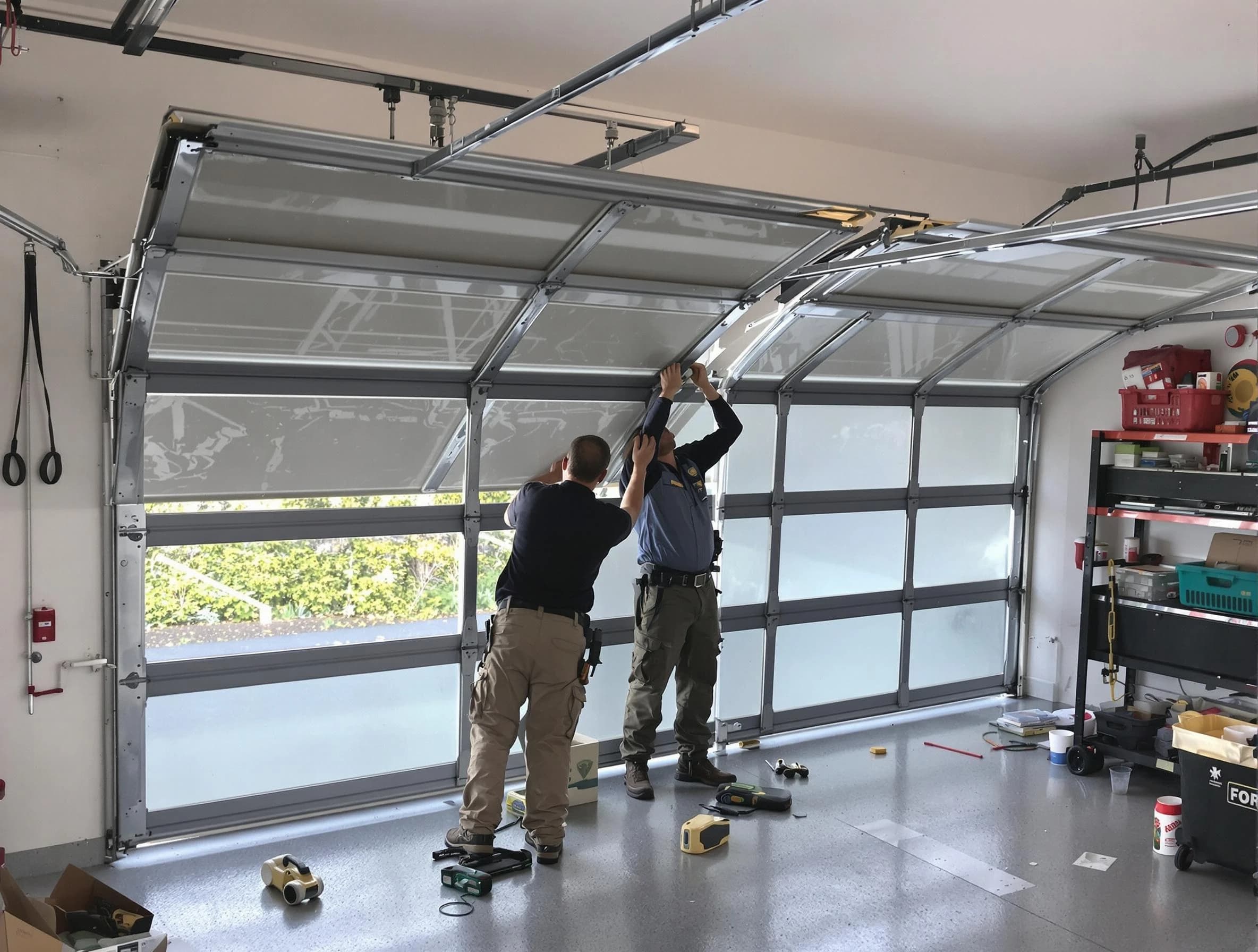 Highland Park Garage Door Repair expert performing precise panel replacement on Highland Park garage door